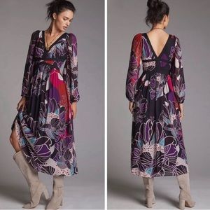 Anthropologie Let Me Be floral long sleeves midi dress